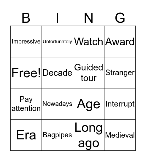 Bingo vocabulary H1 Bingo Card