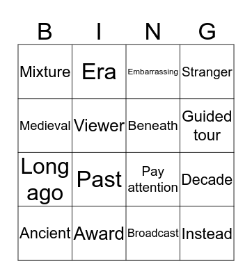 Bingo vocabulary H1 Bingo Card