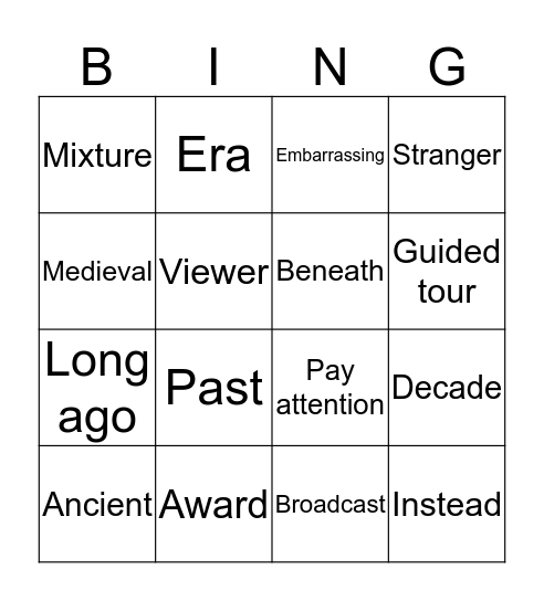 Bingo vocabulary H1 Bingo Card