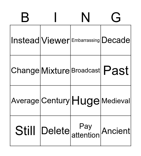 Bingo vocabulary H1 Bingo Card