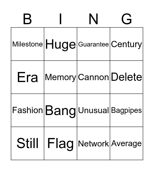 Bingo vocabulary H1 Bingo Card