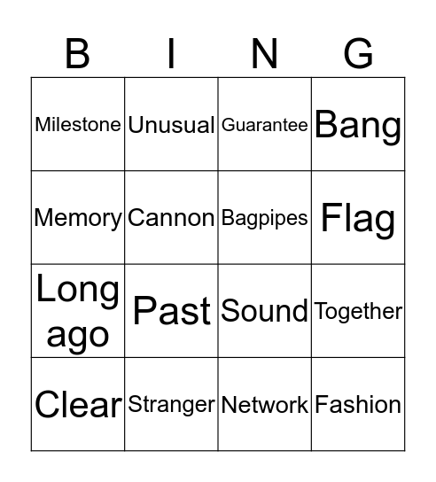 Bingo vocabulary H1 Bingo Card