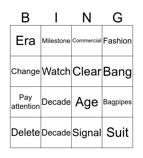 Bingo vocabulary H1 Bingo Card