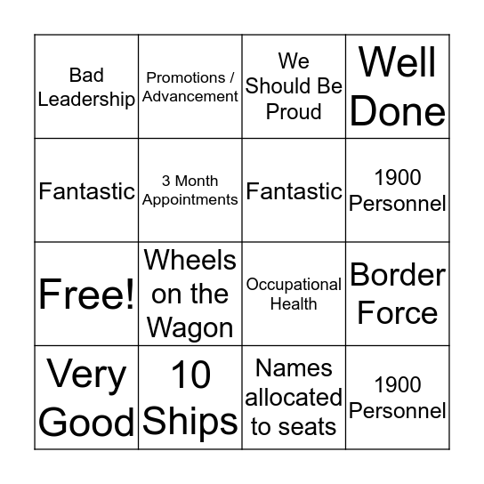 RFA Buzzword Bingo Card