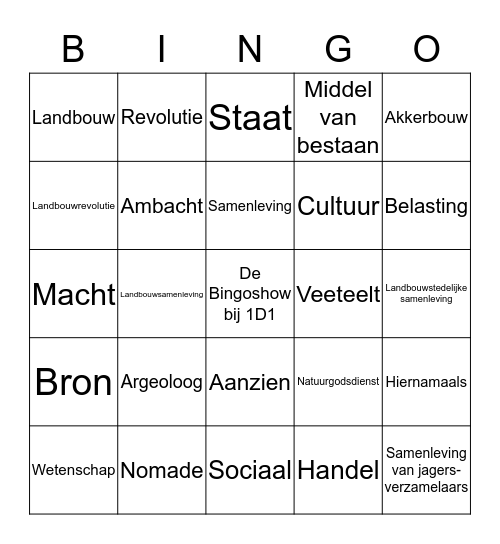 Begrippen Bingo Card