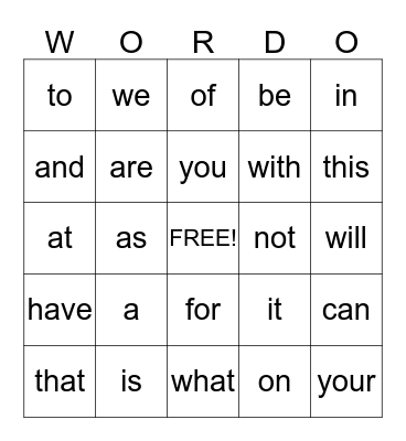 Sydney's Sight Words Bingo Card