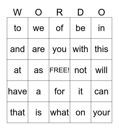 Sydney's Sight Words Bingo Card