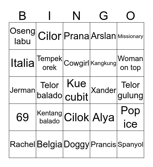 Xander Bingo Card