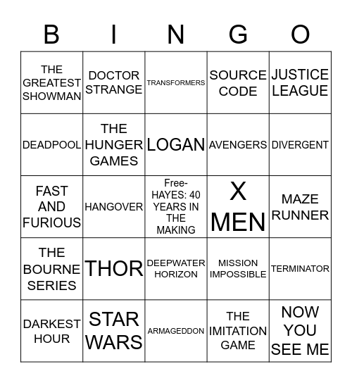 Premiere Night Bingo Card