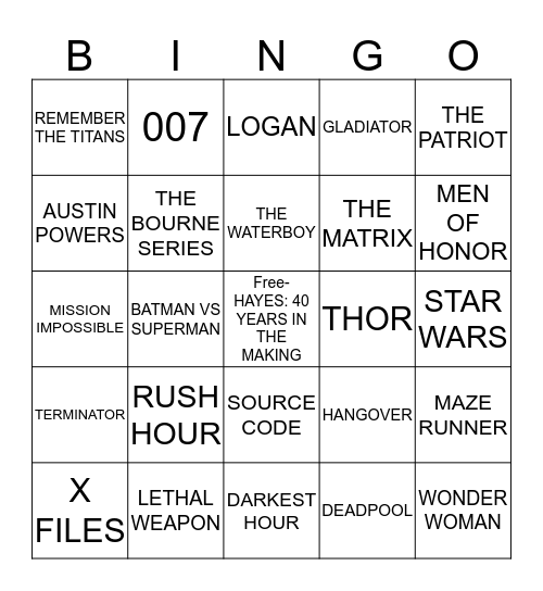 Premiere Night Bingo Card
