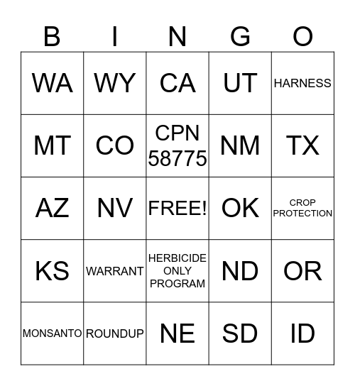 Monsanto Herbicide Only Financing Programs Bingo Card