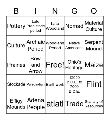 Prehistoric Native Americans Bingo Card