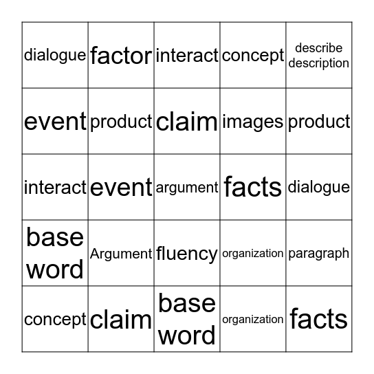 WEEK 2 Words Bingo Card