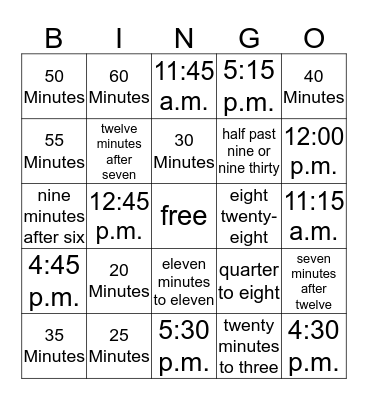 Time Bingo Card