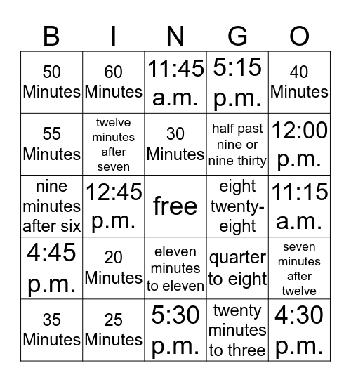 Time Bingo Card