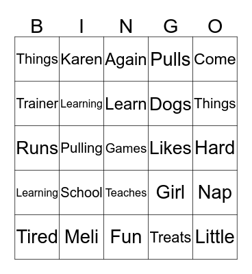 Vocabulary Bingo Card