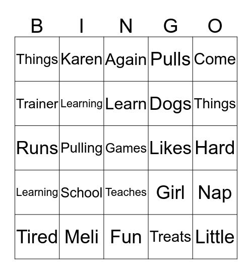 Vocabulary Bingo Card