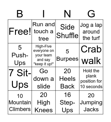Fitness Bingo Card
