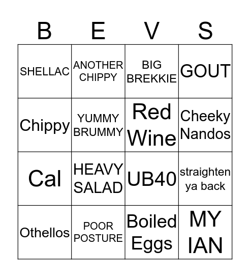 Bevs Bingo Lingo Bingo Card