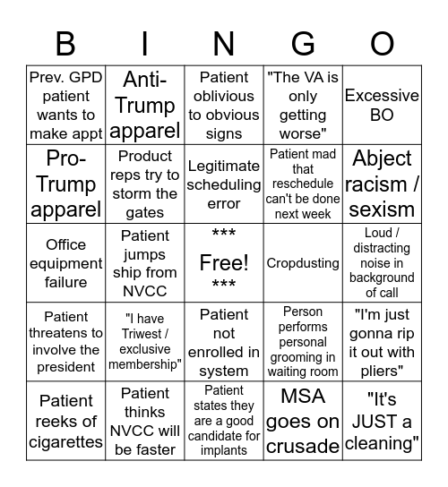 DENTAL BINGO Card