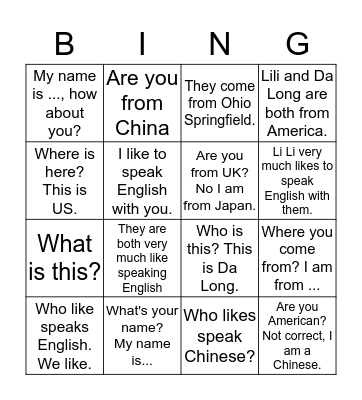 Sapling 1 L2 Sentences Practice Bingo Card