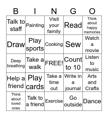 Coping Skills Bingo Card