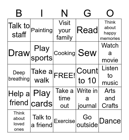 Coping Skills Bingo Card