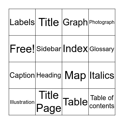 Nonfiction Text Features Bingo Card