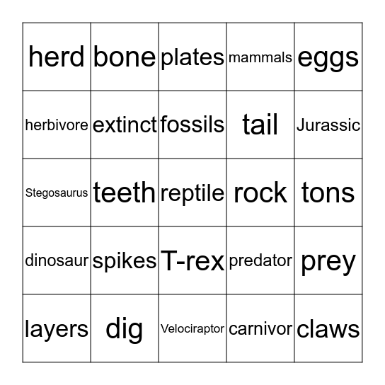 Dinosaur Bingo Card