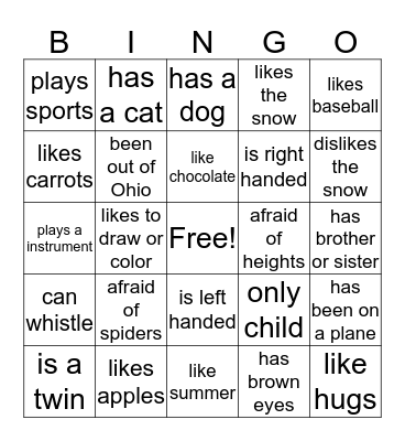 Ice Breaker Bingo Card