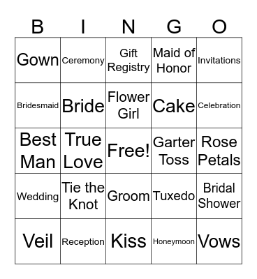 BRIDAL SHOWER BINGO Card