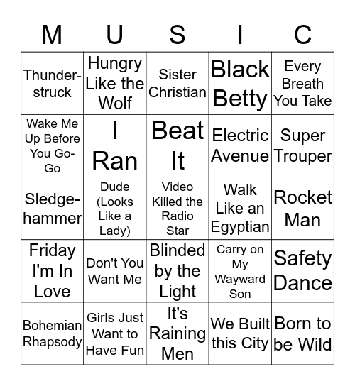 Hits from the 70s and 80s Bingo Card