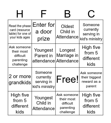 Family Equip Connect Four Bingo Card