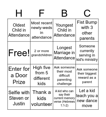 Family Equip Connect Four Bingo Card