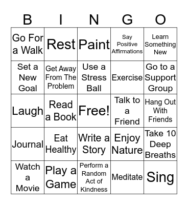 Coping Skills Bingo Card