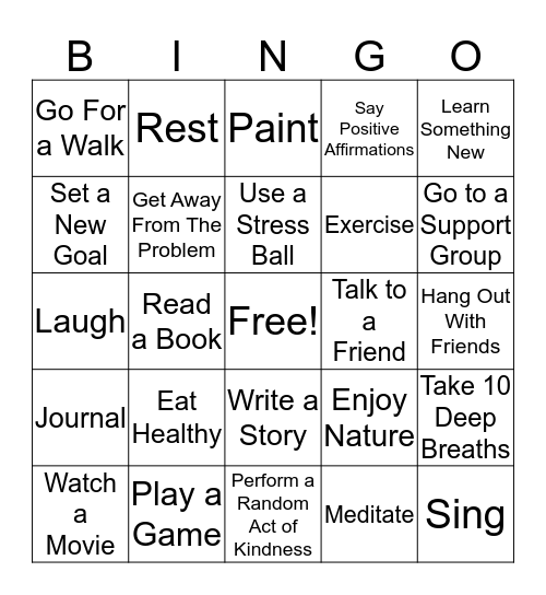 Coping Skills Bingo Card