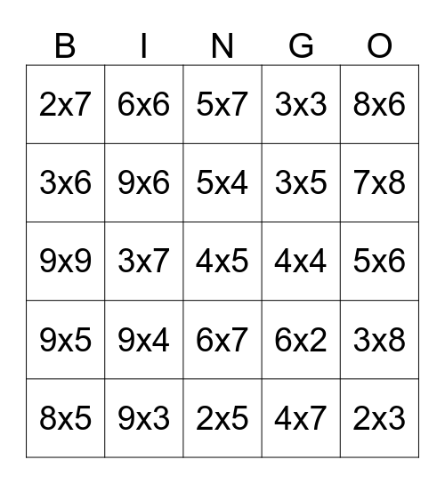 Multiplication  BINGO 9-27-18 Bingo Card