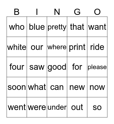 Sight Words 1 Bingo Card