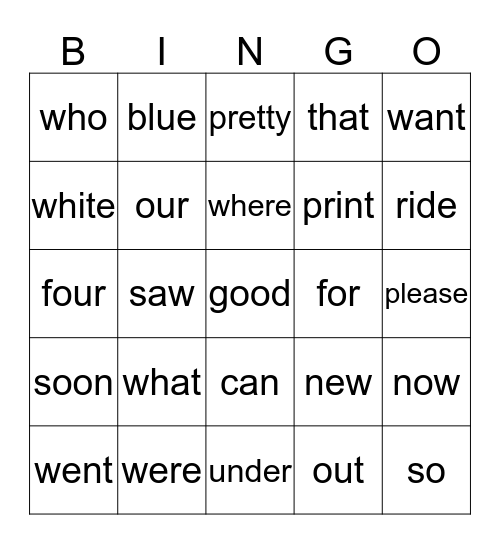 Sight Words 1 Bingo Card