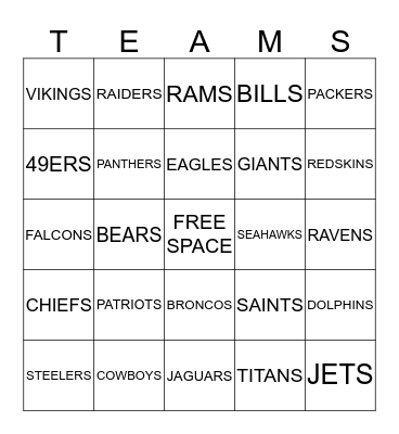 NFL BINGOS Bingo Card