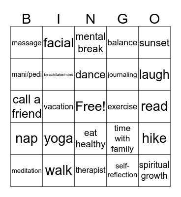 Wellness Bingo Card