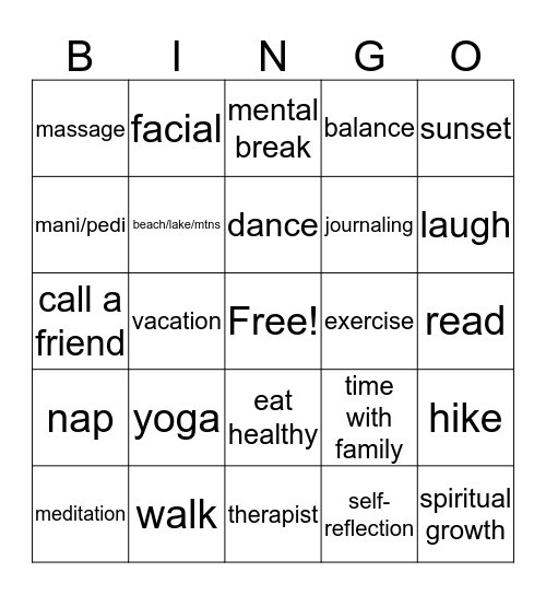 Wellness Bingo Card