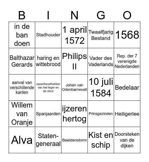 Geschiedenis hoofdstuk 2 Bingo Card