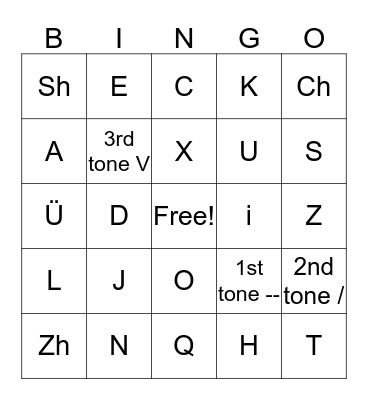 PINYIN and TONES Bingo Card