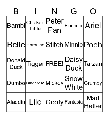 Disney Bingo Card