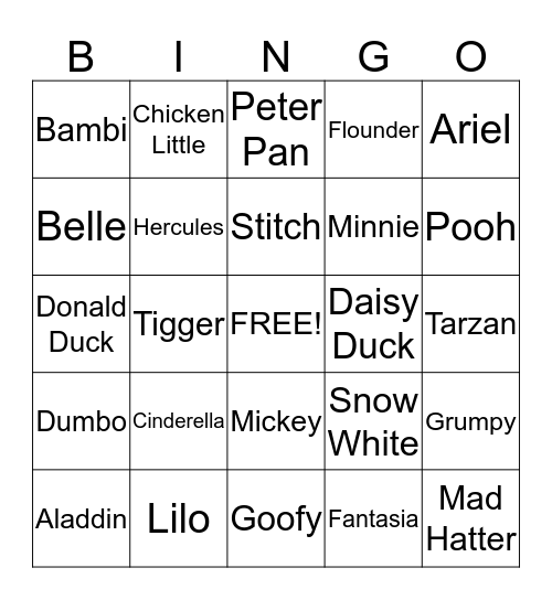 Disney Bingo Card