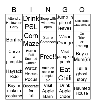 IECU FALL BINGO  Bingo Card