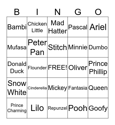Disney Bingo Card
