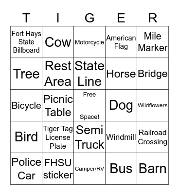 TRAVEL TIGER (Just like Bingo!) Bingo Card