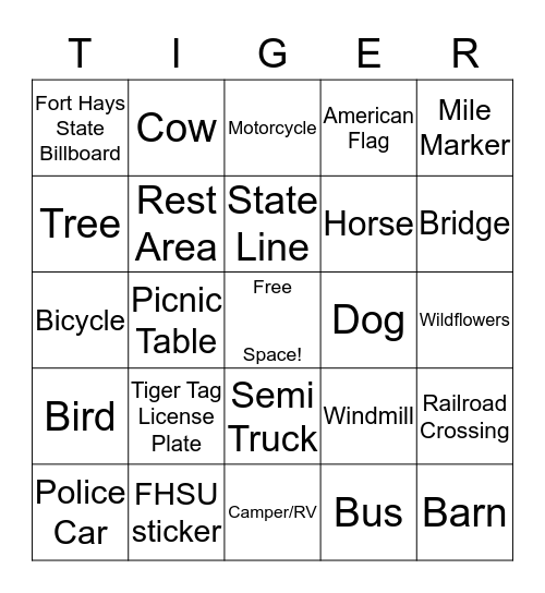 TRAVEL TIGER (Just like Bingo!) Bingo Card